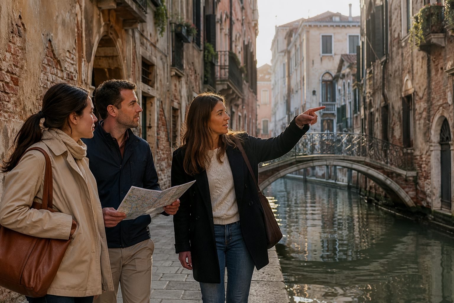 Private orientation walk beside a quiet Venice canal